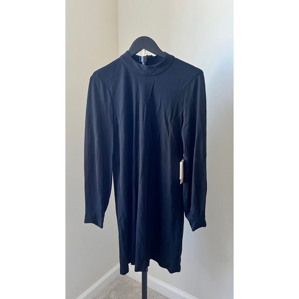 Halogen Womens Mock Neck Long Sleeve Mini Dress Rich Black Size S S